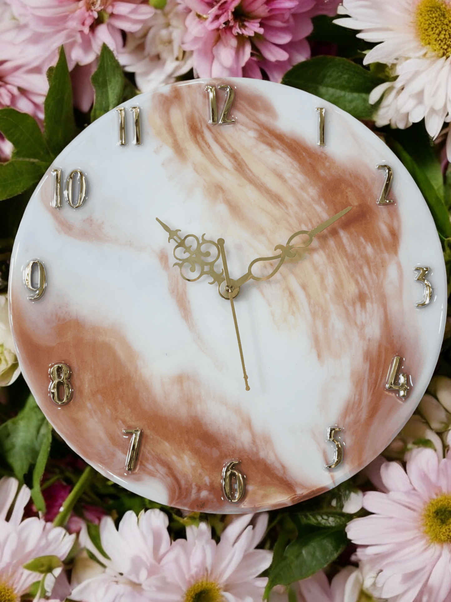 Resin Wave Clock - Orange & White