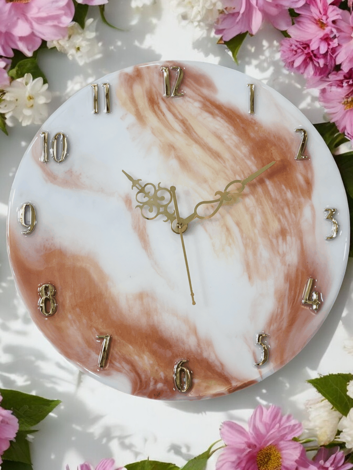 Resin Wave Clock - Orange & White