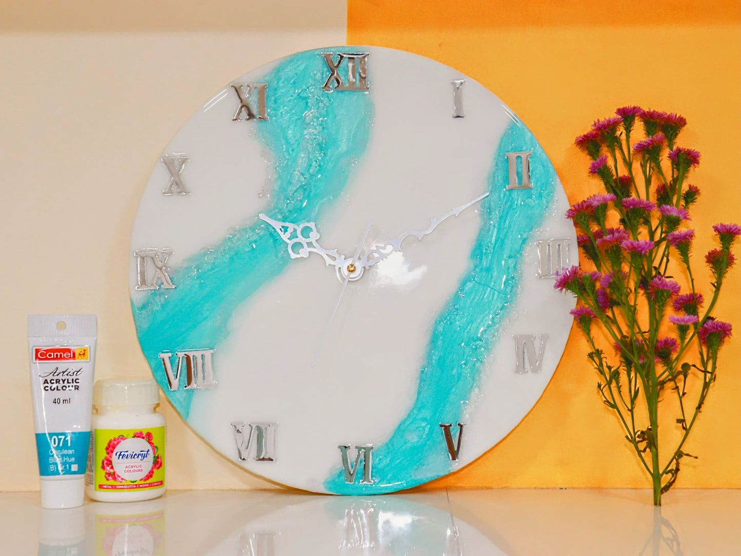 Resin Wave Clock - Blue & White