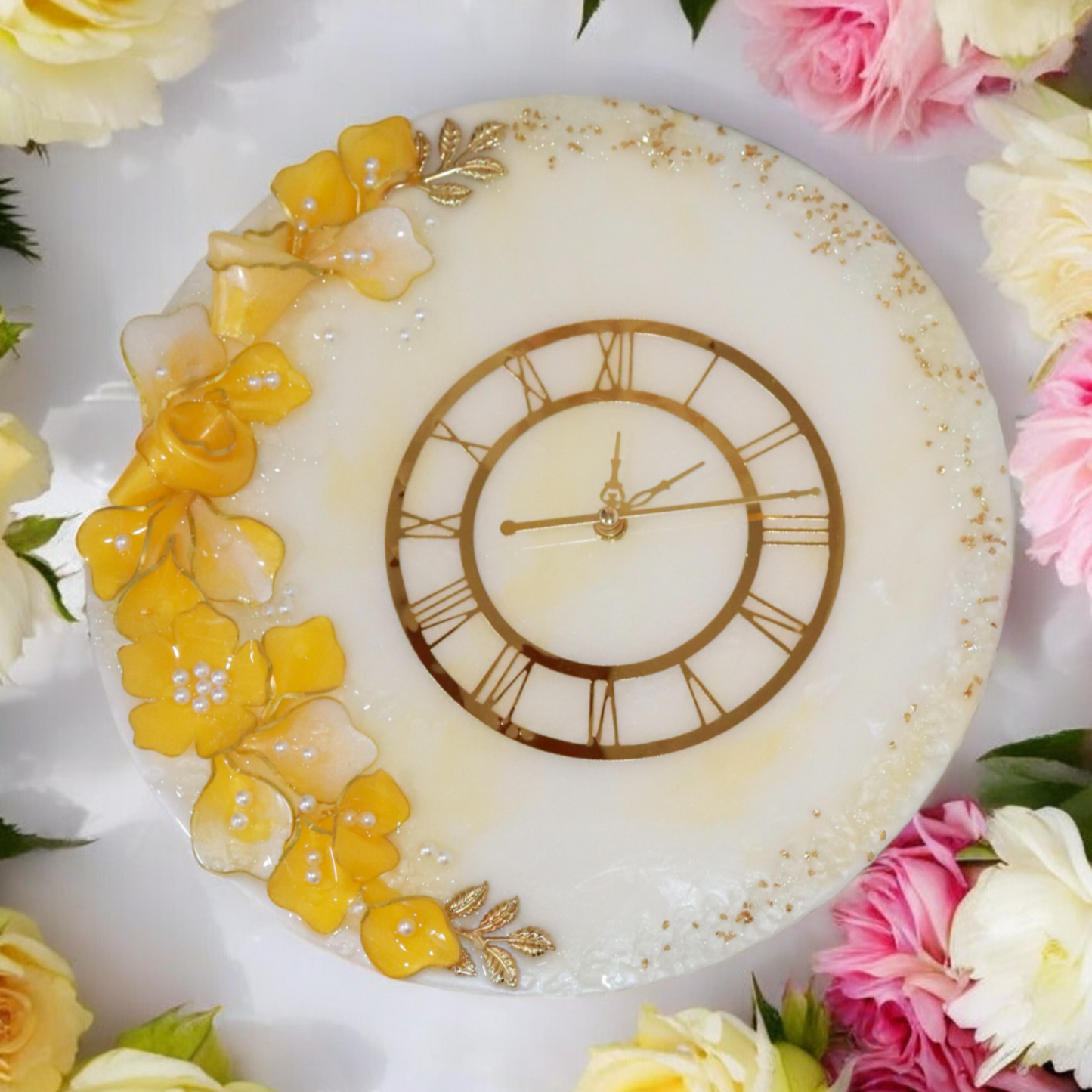 Resin Flower Clock - Yellow