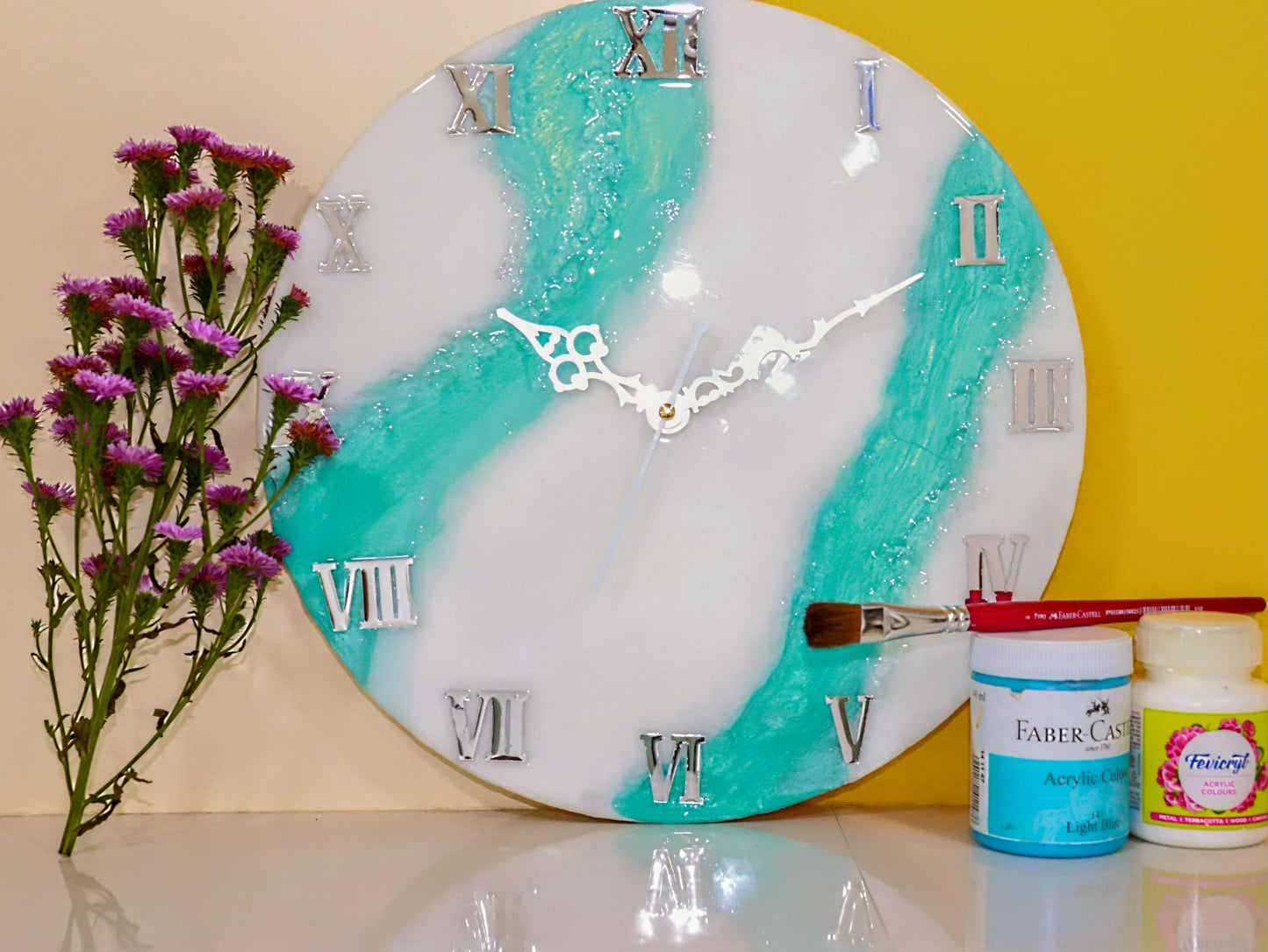 Resin Wave Clock - Blue & White