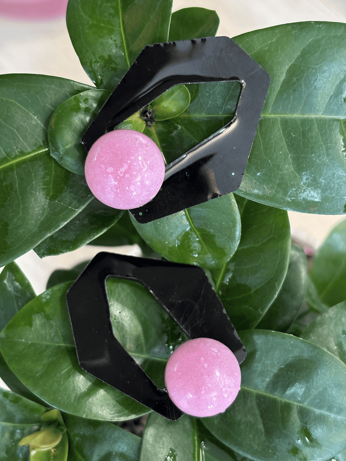 Resin Square Earrings - Pink & Black