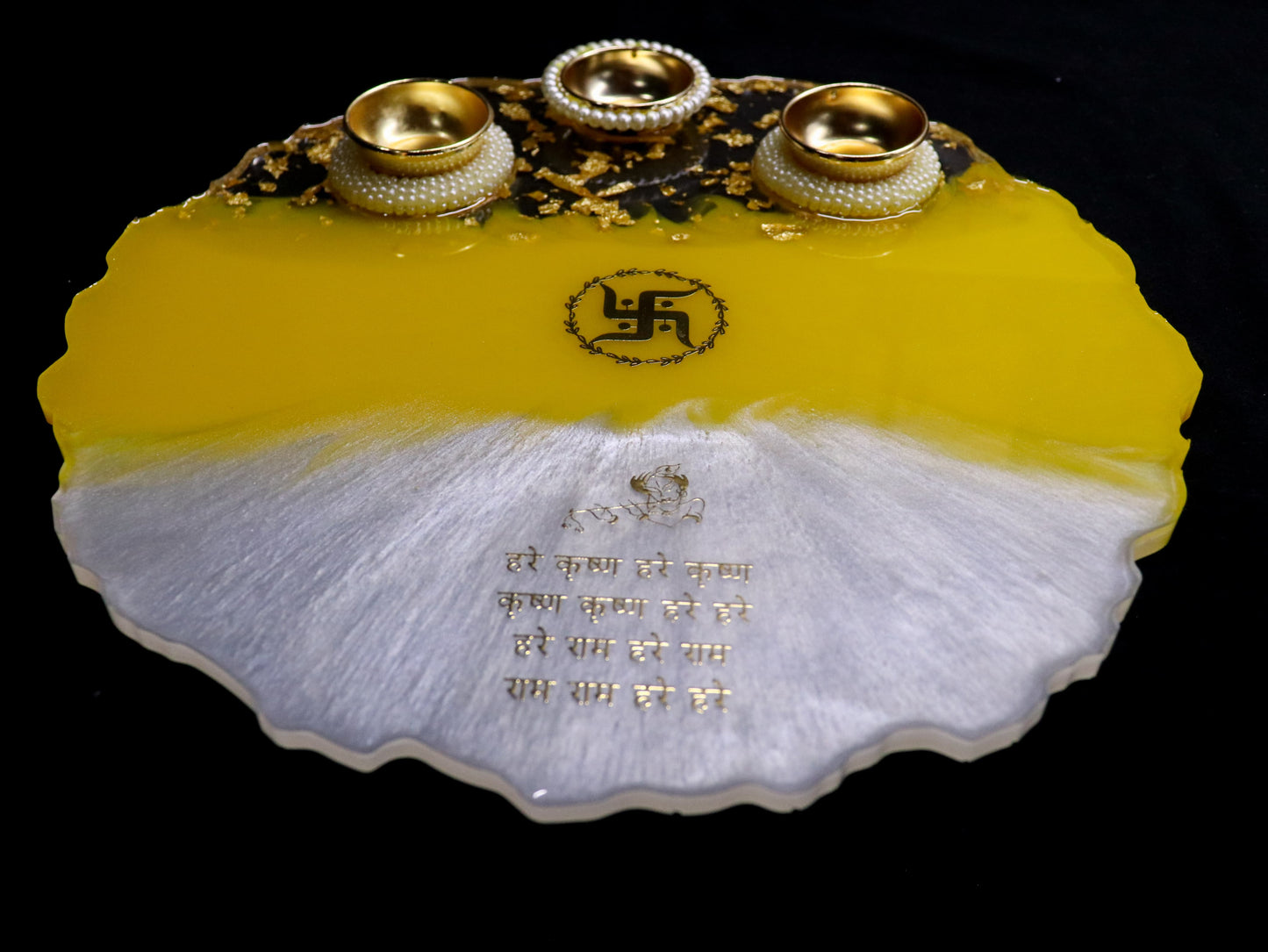 Resin Pooja Plate - Yellow with Swastika