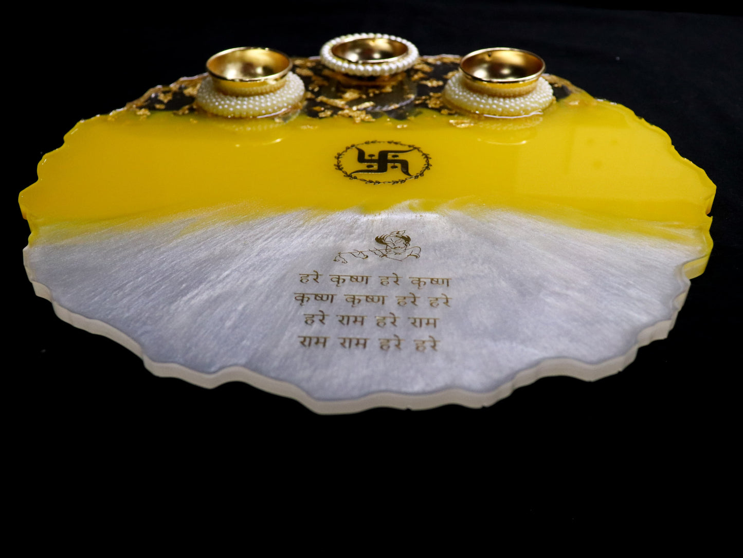 Resin Pooja Plate - Yellow with Swastika