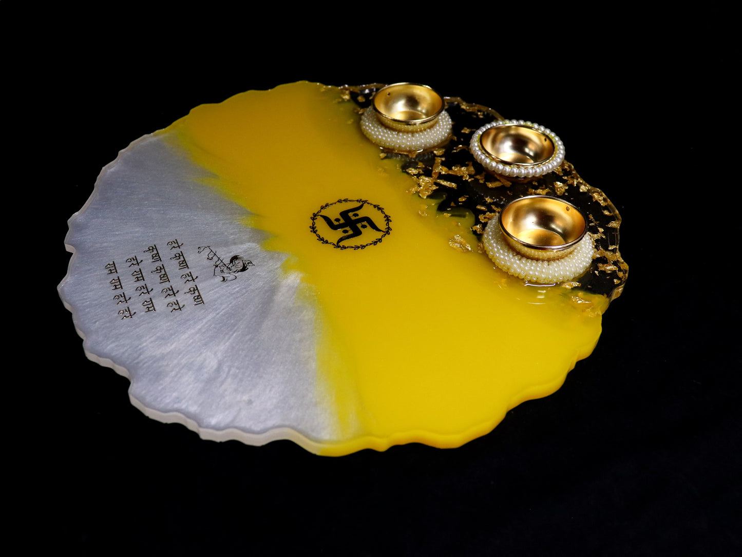 Resin Pooja Plate - Yellow with Swastika