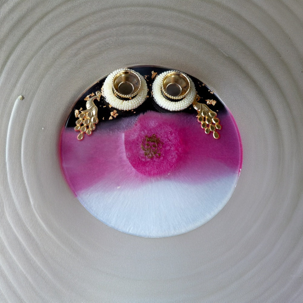 Resin Pooja Plate - Pink white and transparent