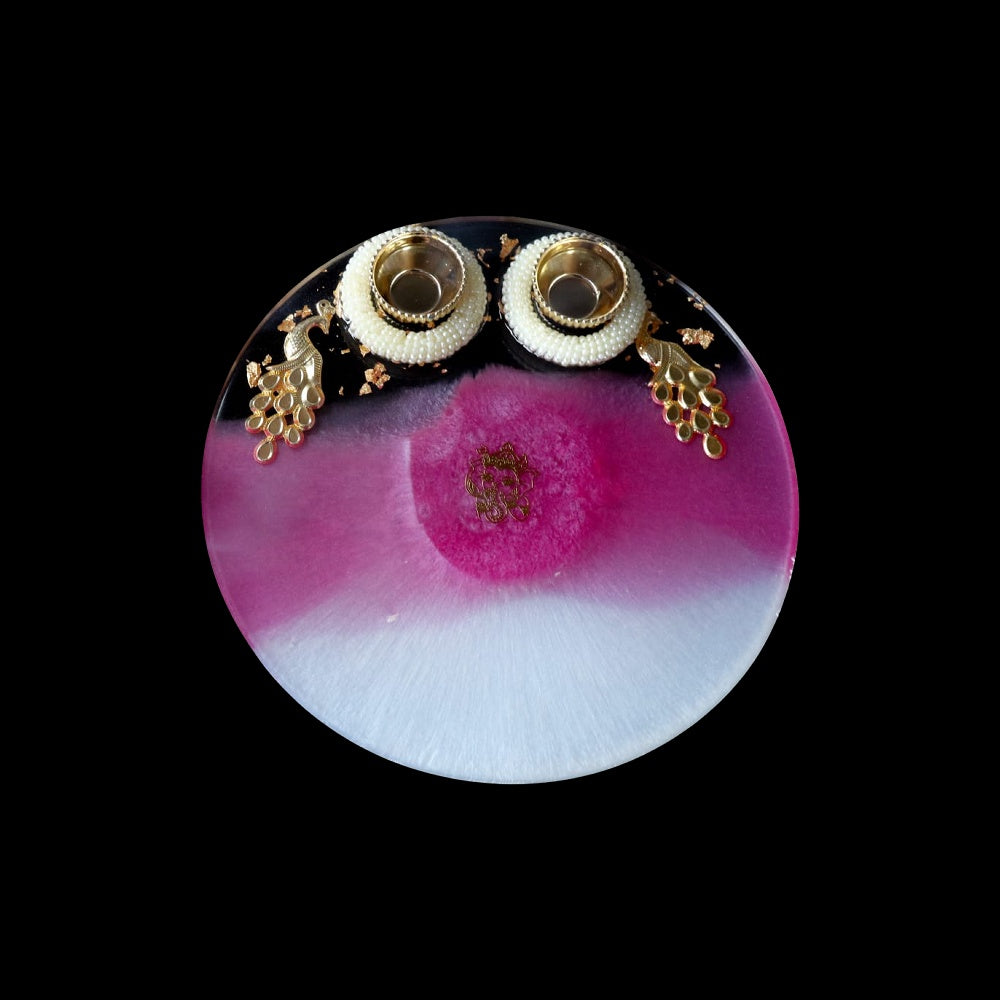 Resin Pooja Plate - Pink white and transparent