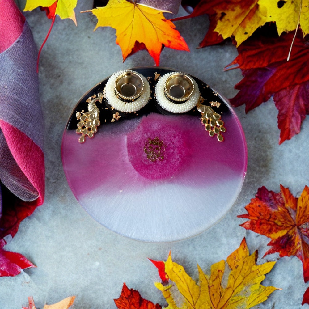 Resin Pooja Plate - Pink white and transparent