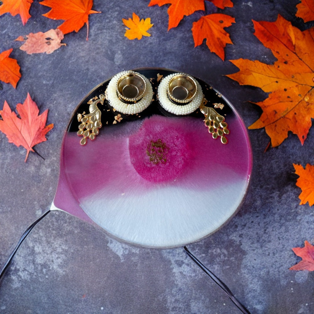 Resin Pooja Plate - Pink white and transparent