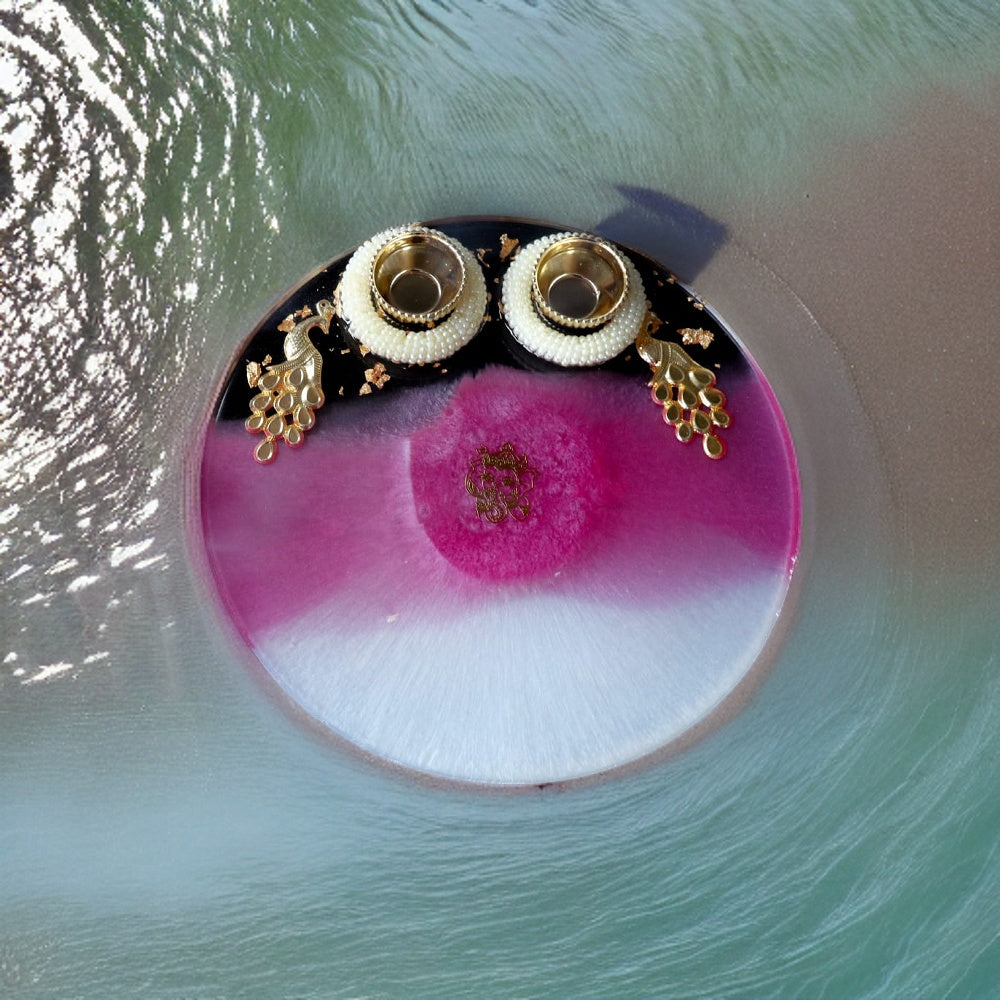 Resin Pooja Plate - Pink white and transparent