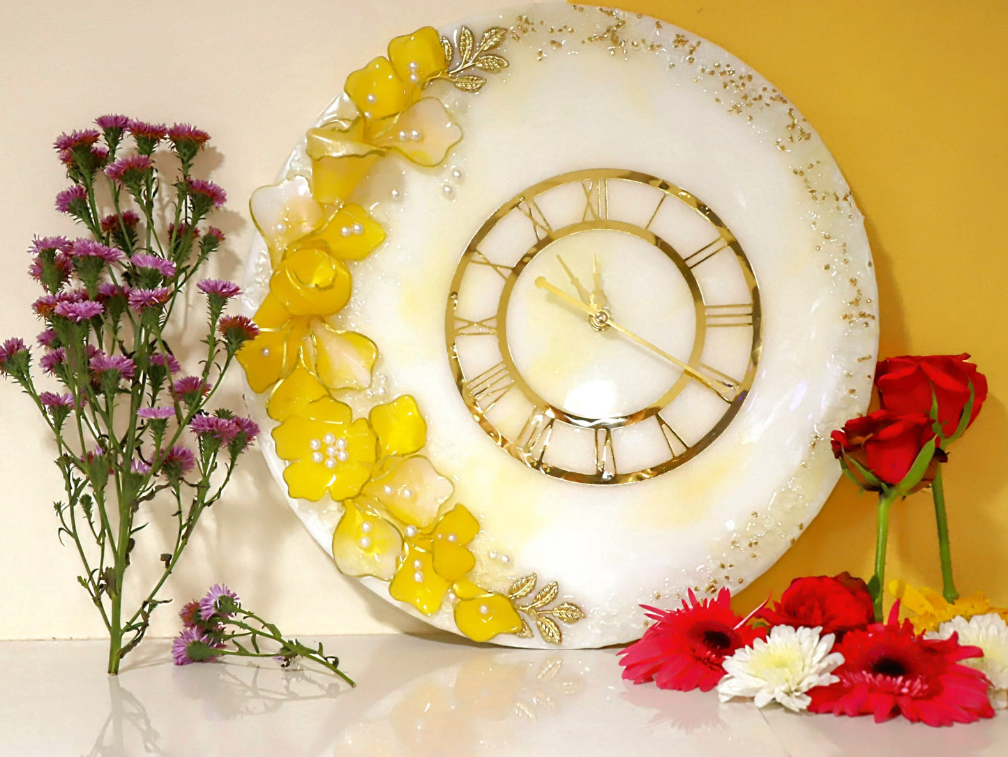 Resin Flower Clock - Yellow