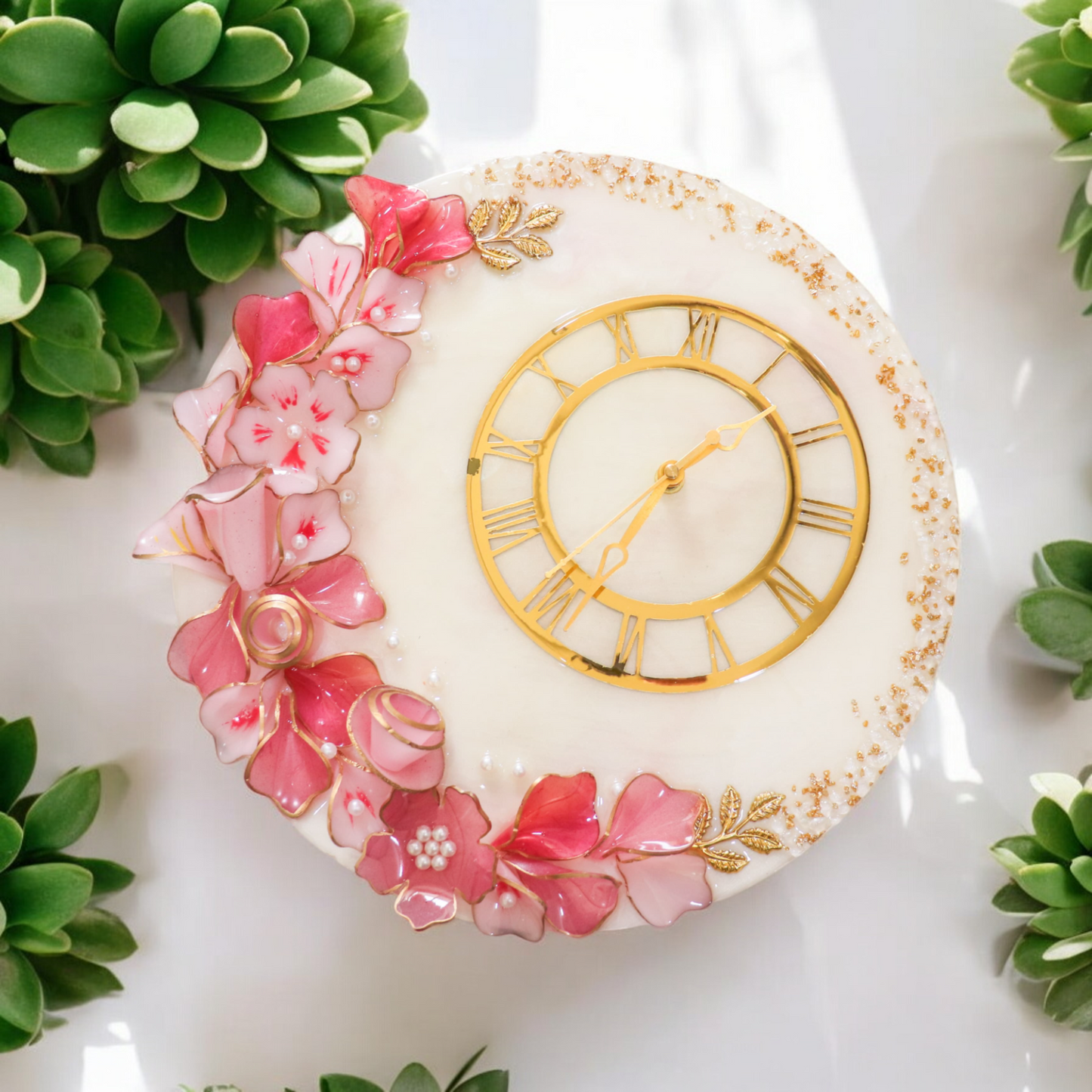 Resin Flower Clock - Pink & Red