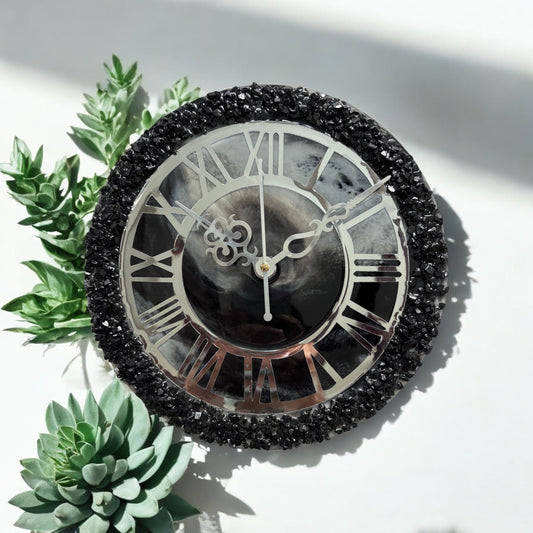 Resin Clock - Beaded Roman Black