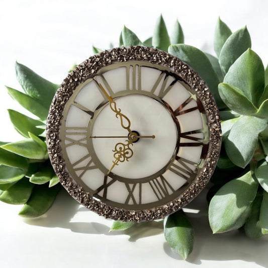 Resin Clock - Beaded Roman White