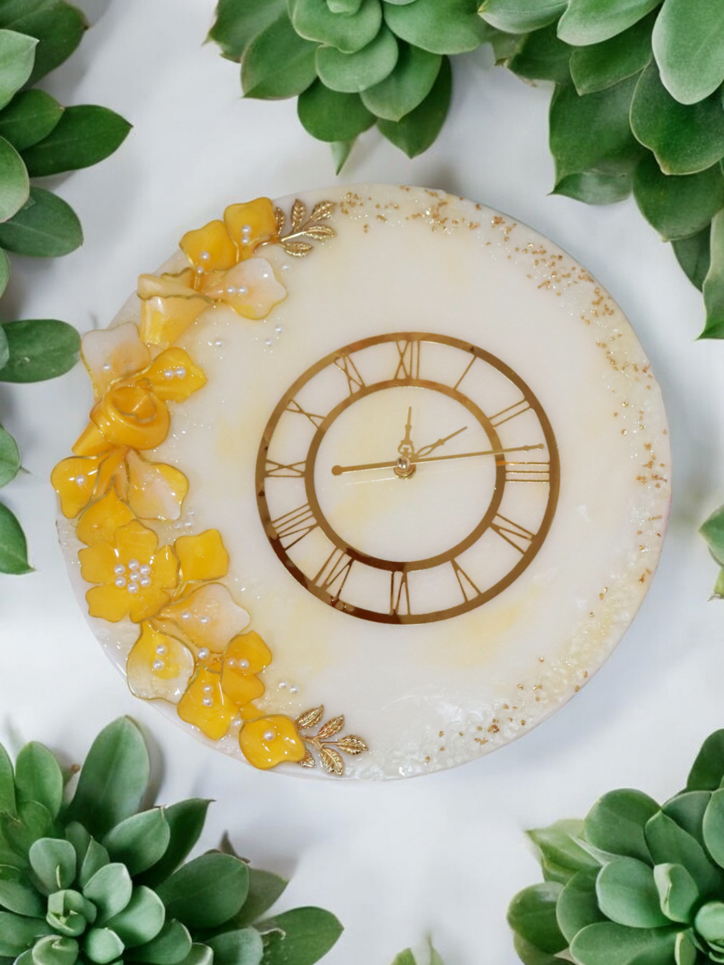 Resin Flower Clock - Yellow