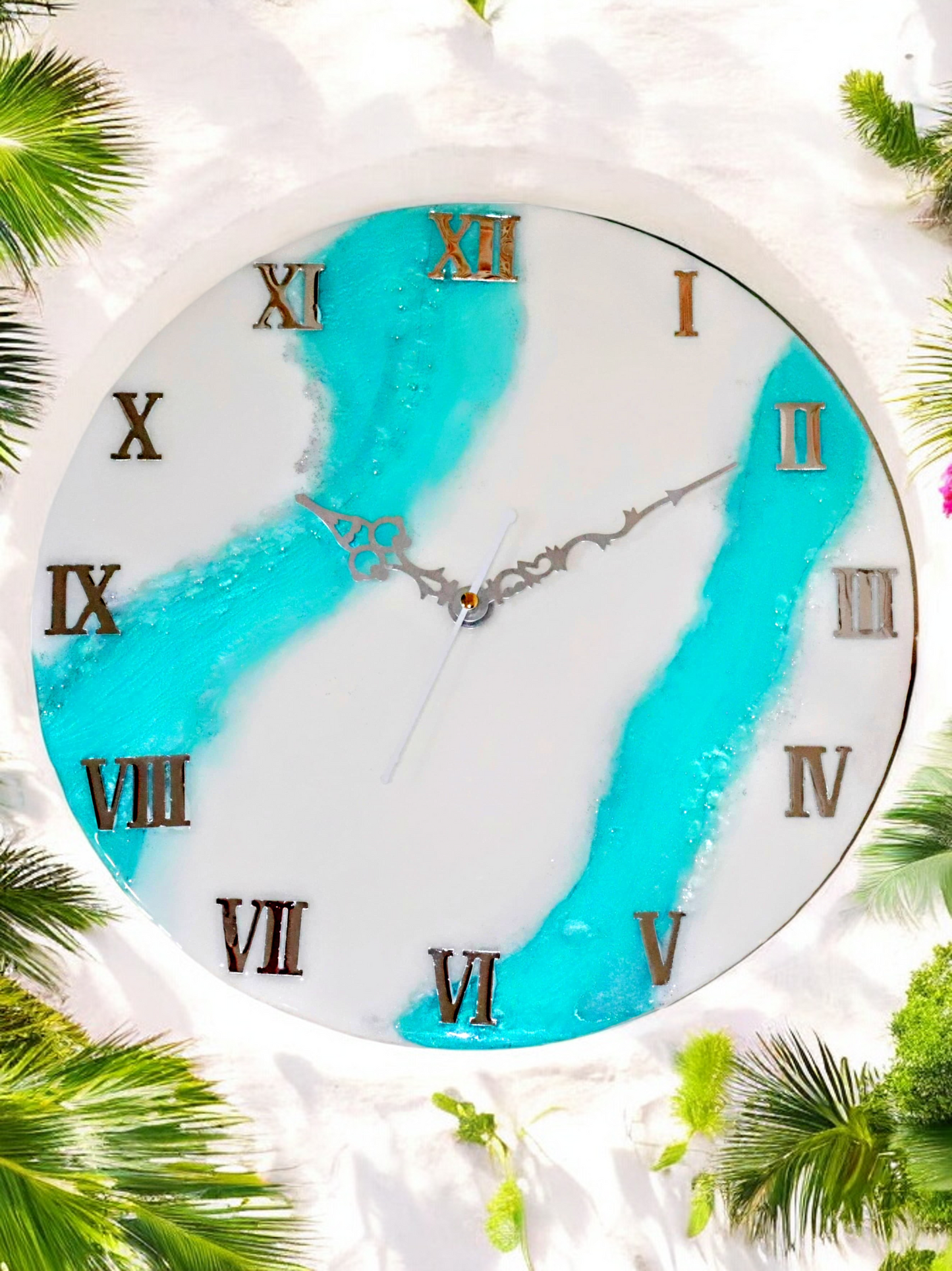 Resin Wave Clock - Blue & White