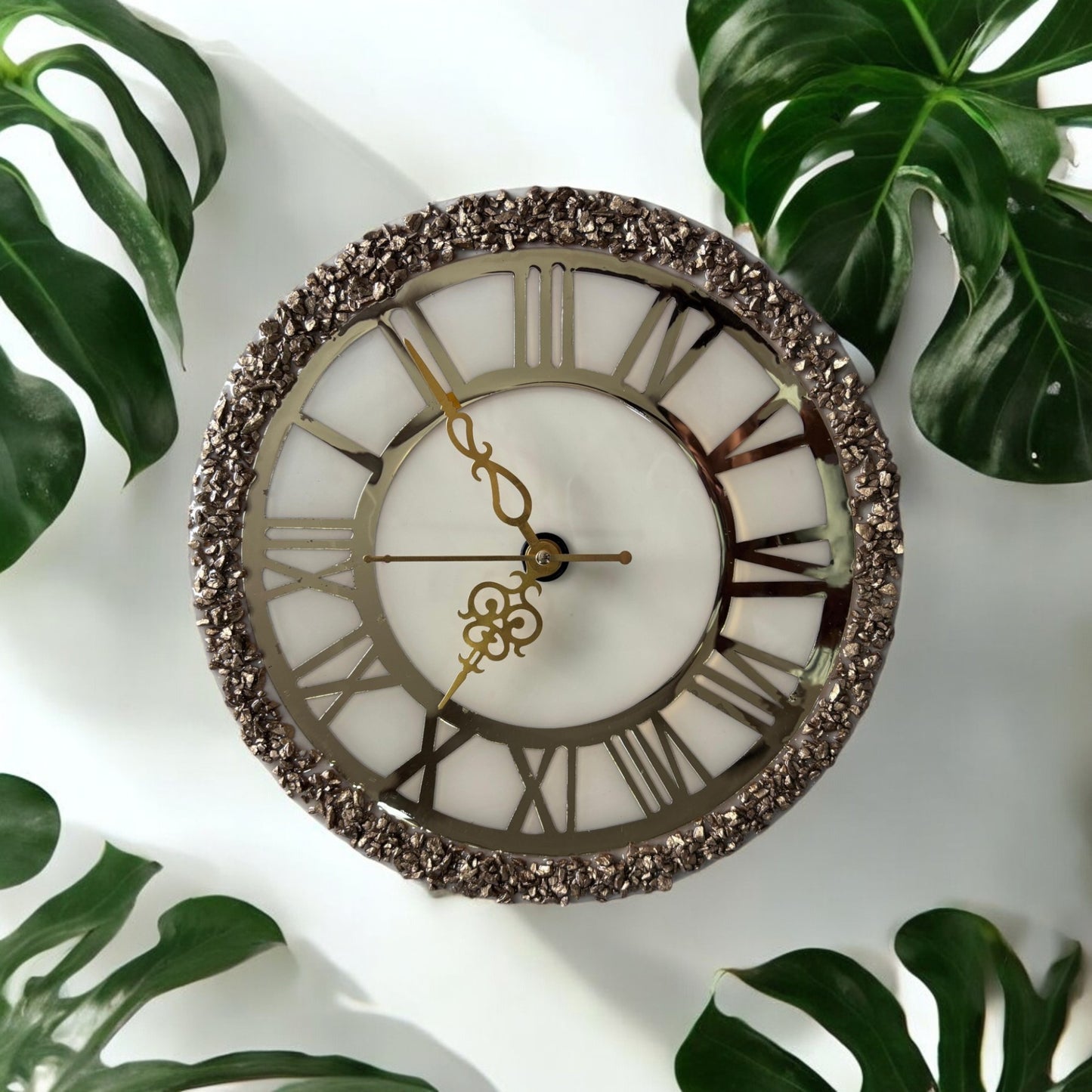 Resin Clock - Beaded Roman White