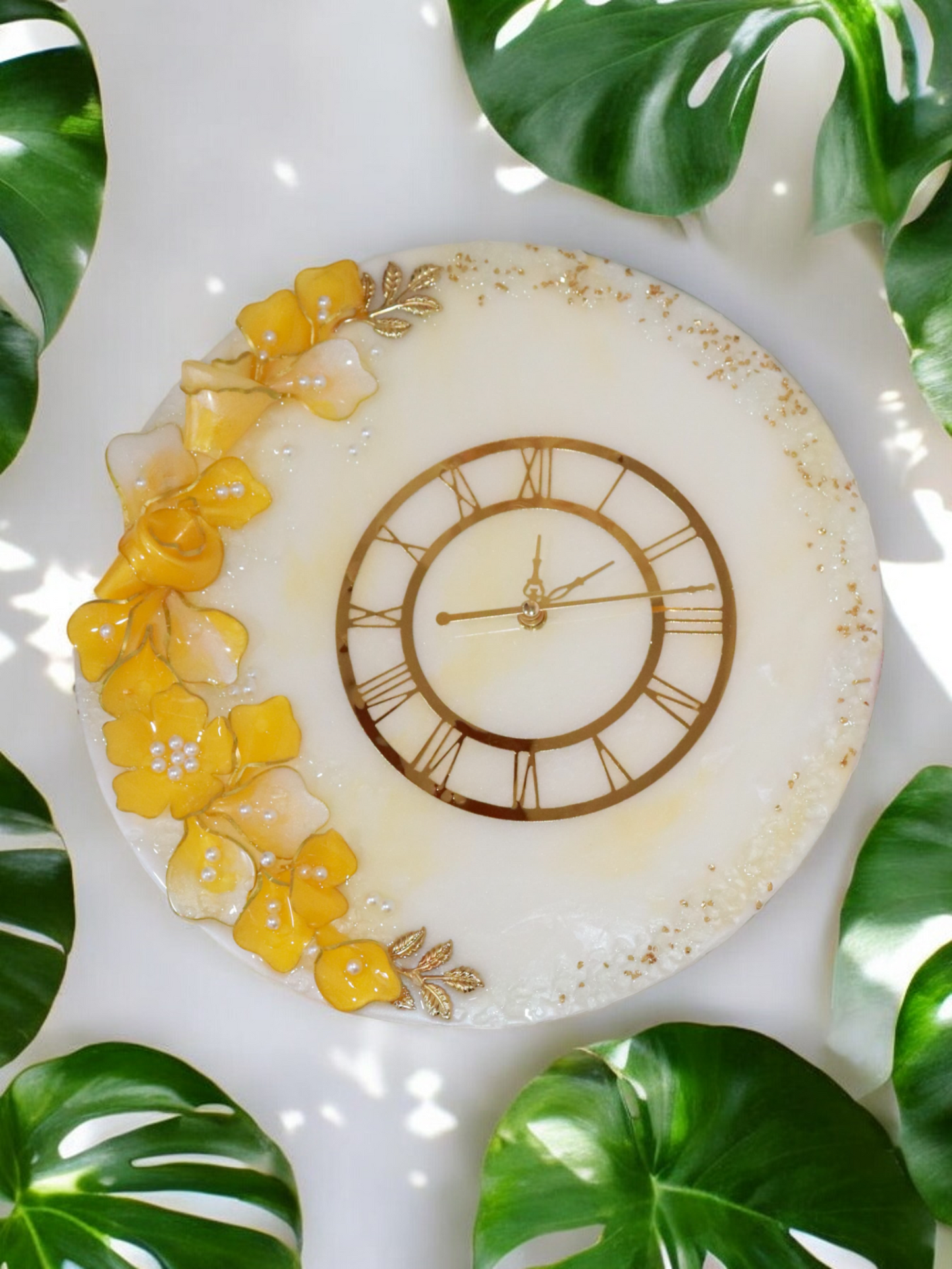 Resin Flower Clock - Yellow