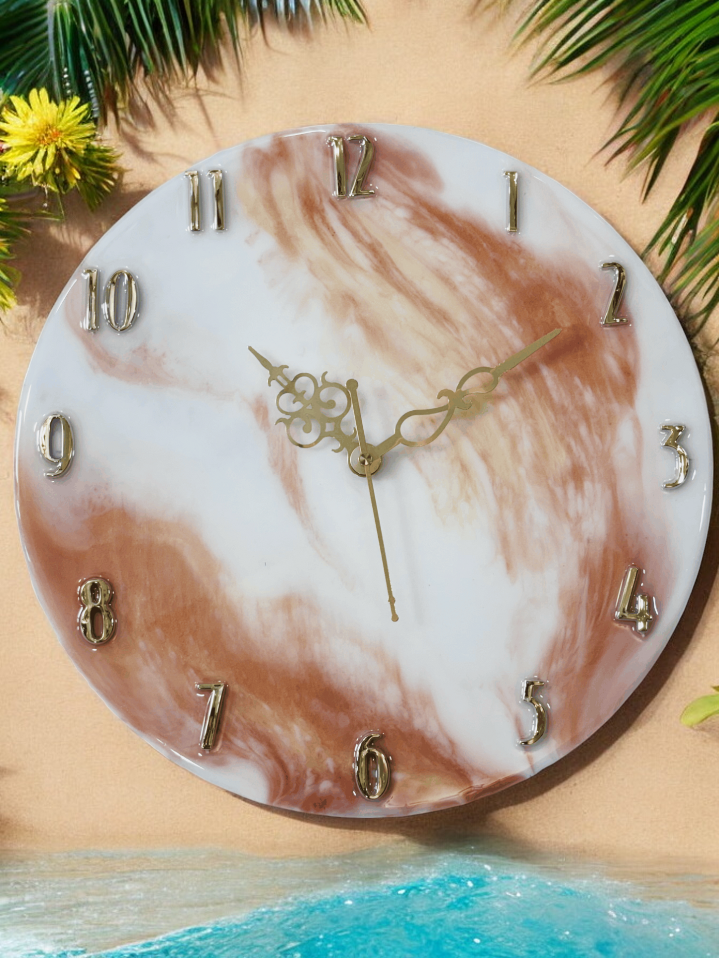Resin Wave Clock - Orange & White