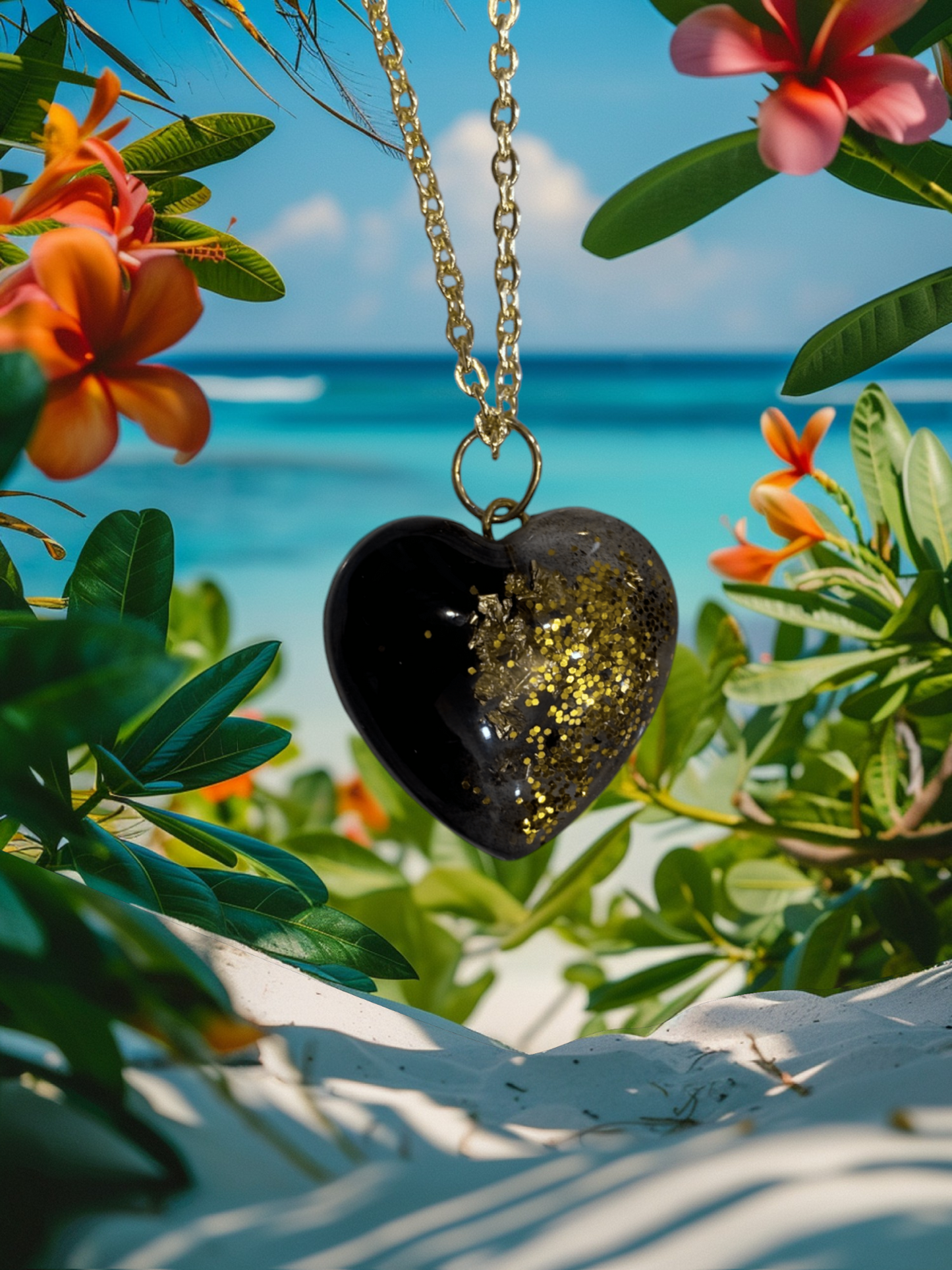 Resin Heart Pendant - Black