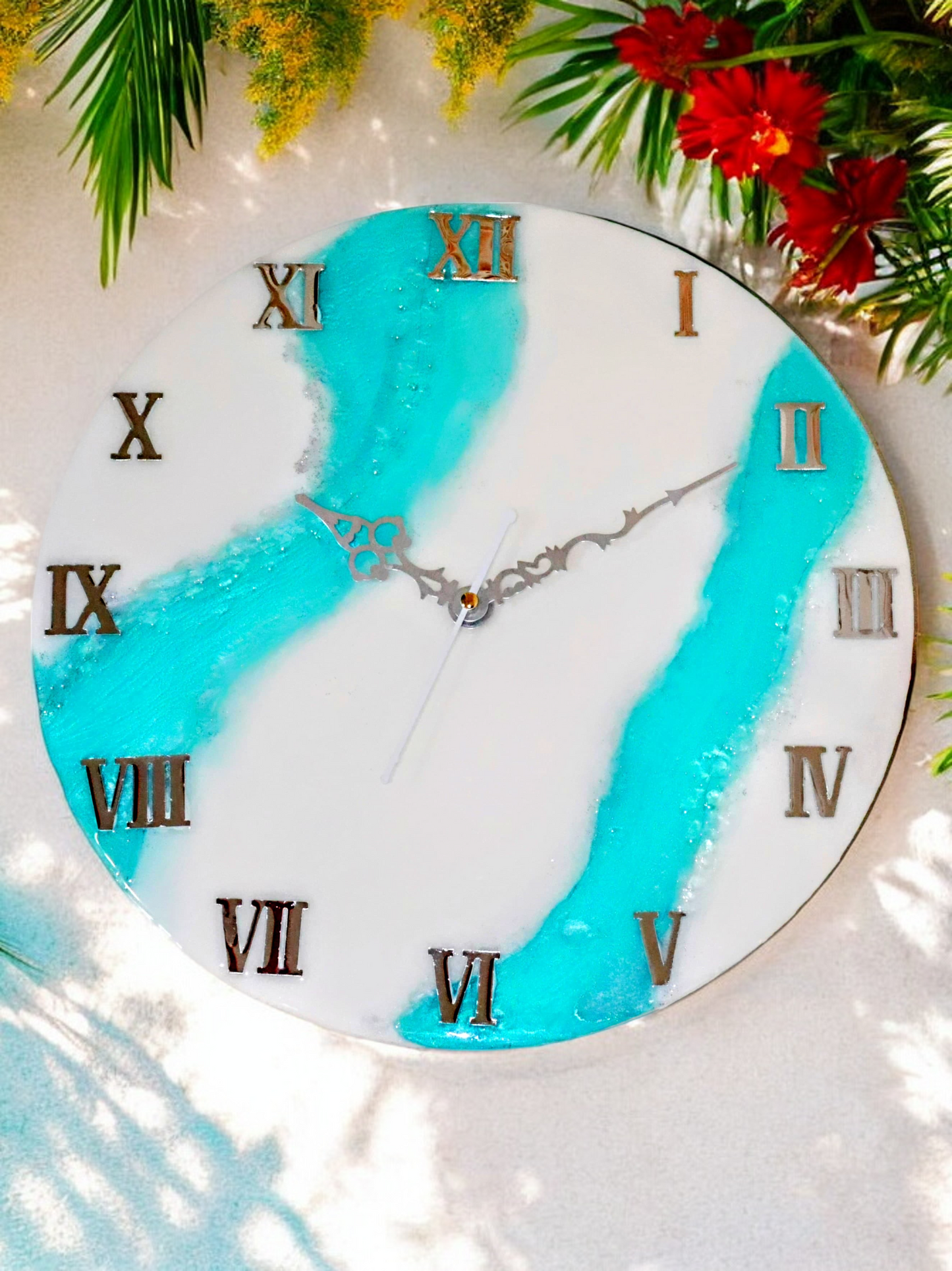 Resin Wave Clock - Blue & White