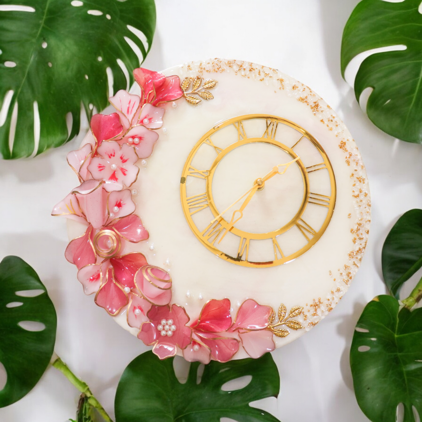 Resin Flower Clock - Pink & Red