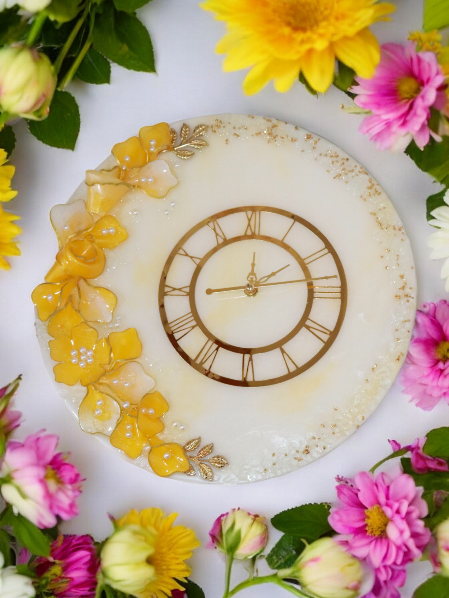 Resin Flower Clock - Yellow