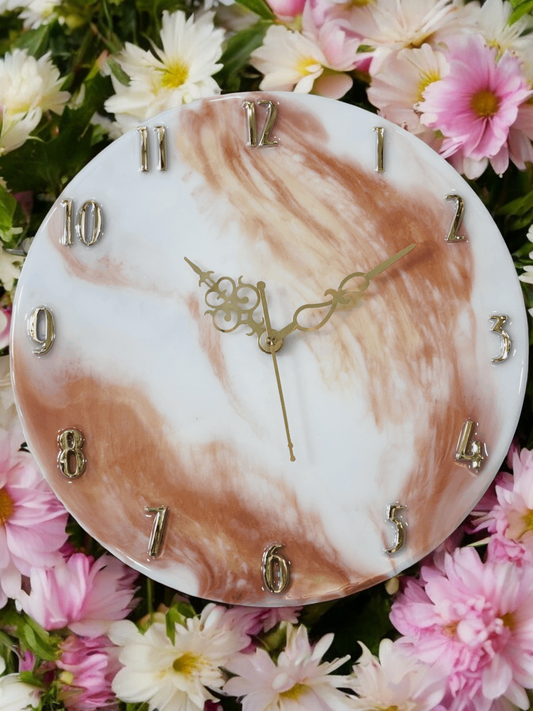 Resin Wave Clock - Orange & White