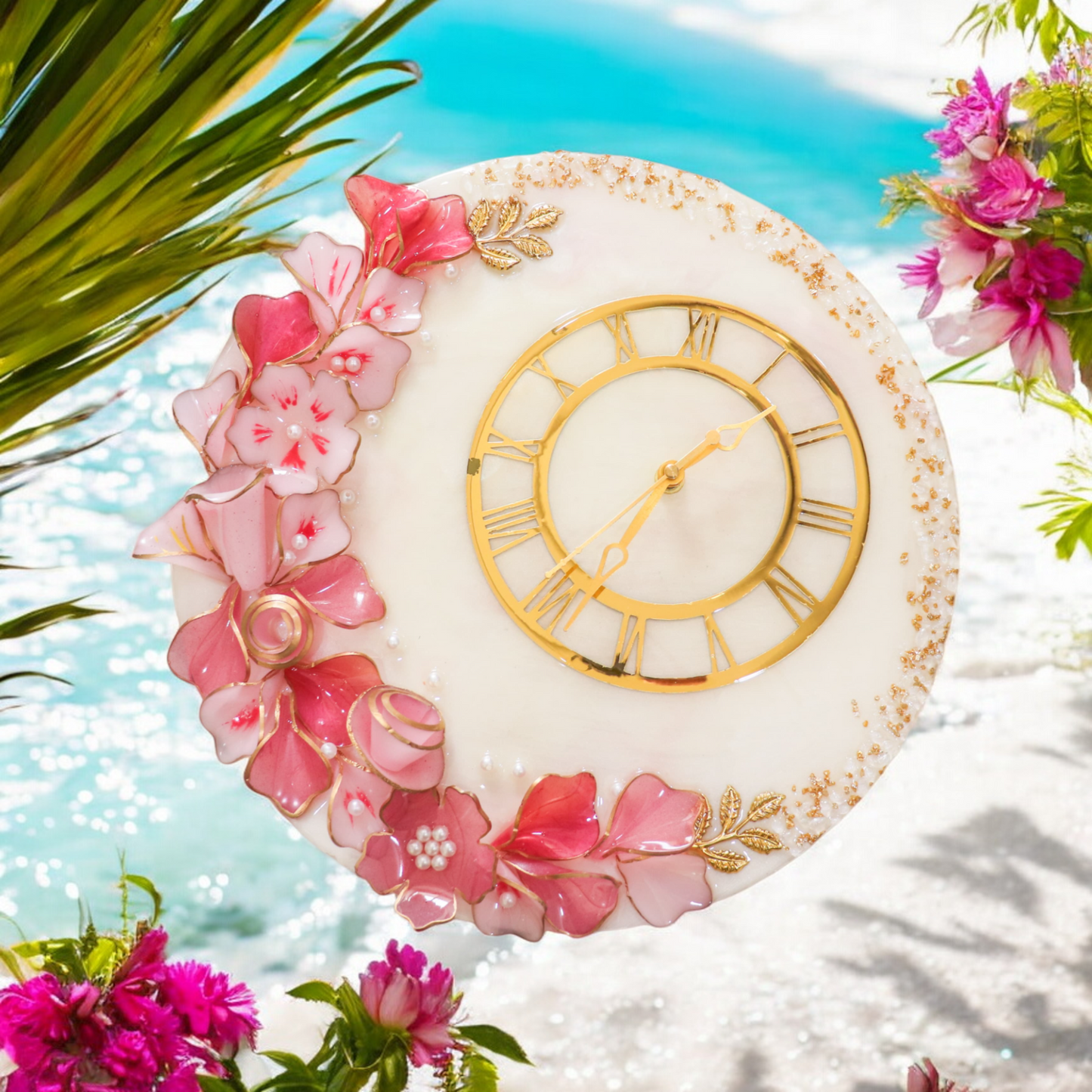 Resin Flower Clock - Pink & Red