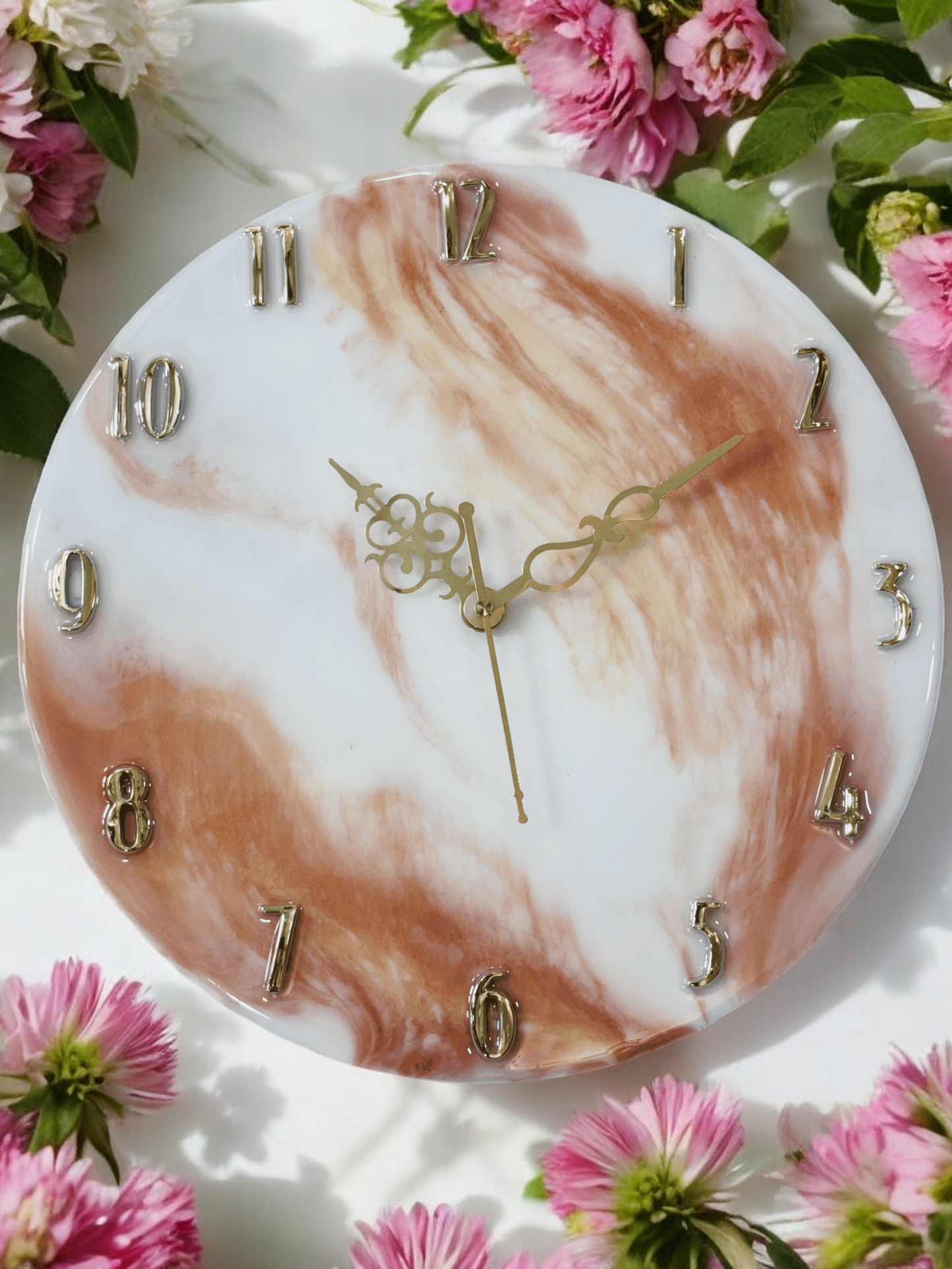 Resin Wave Clock - Orange & White