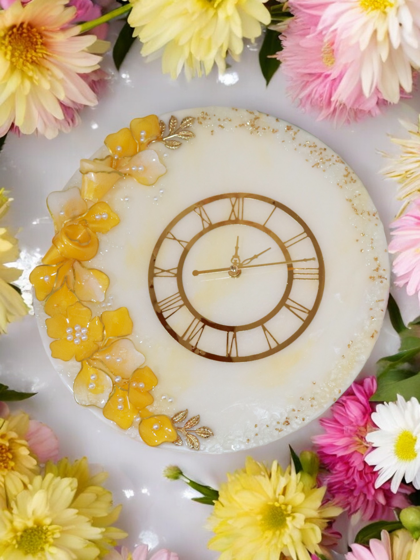 Resin Flower Clock - Yellow