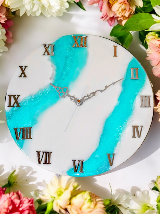 Resin Wave Clock - Blue & White