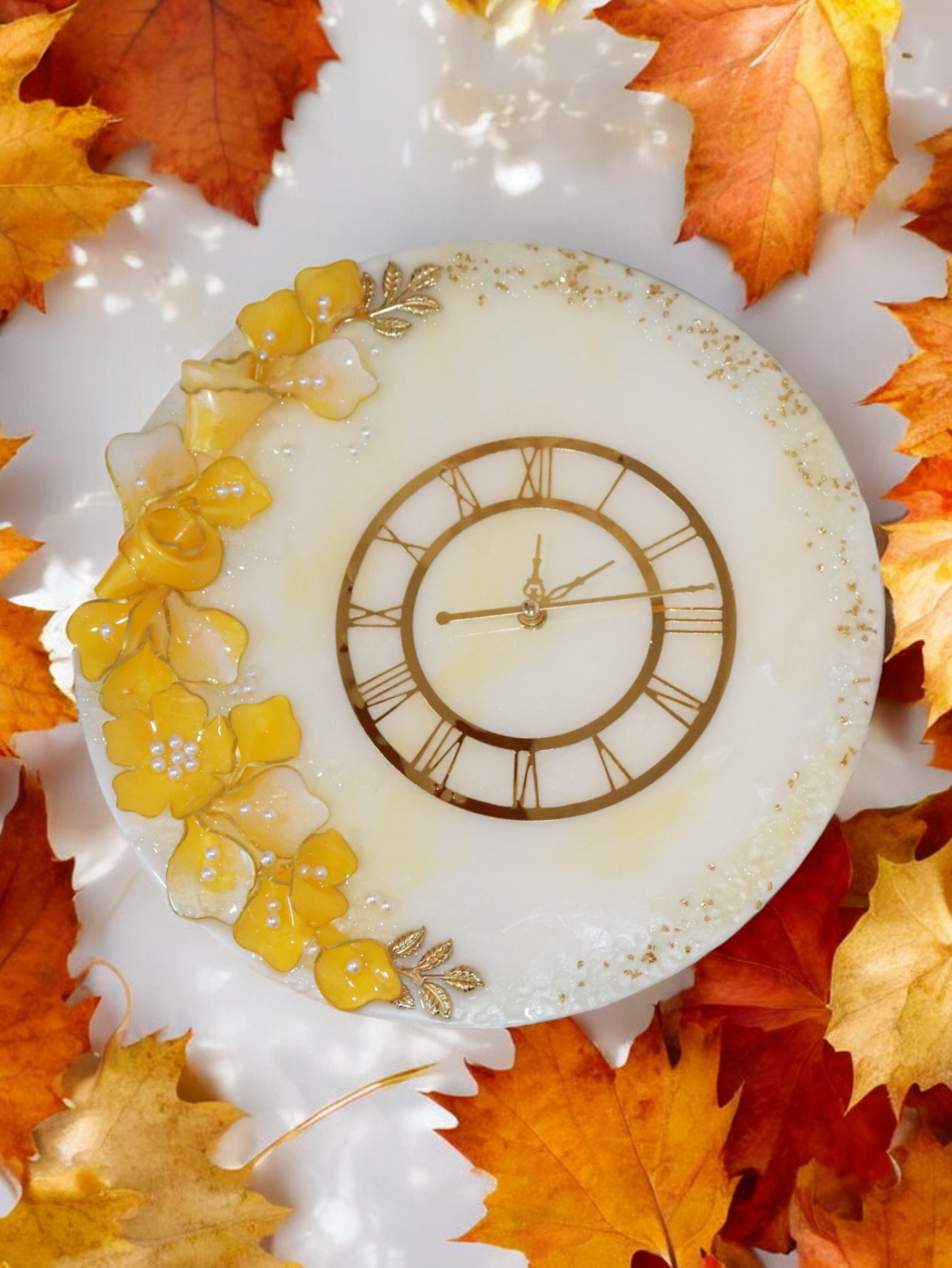 Resin Flower Clock - Yellow