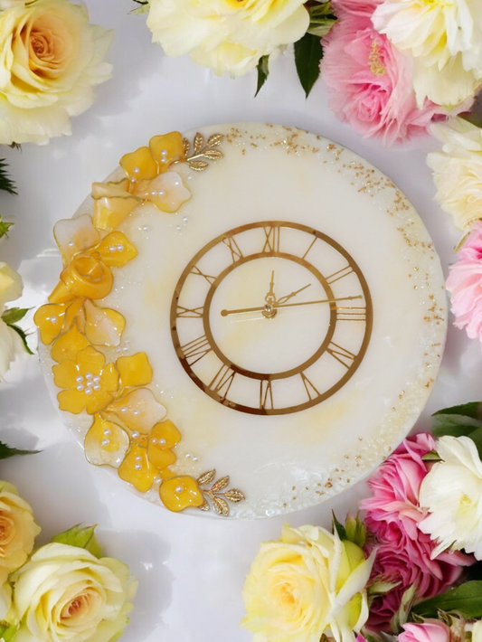 Resin Flower Clock - Yellow