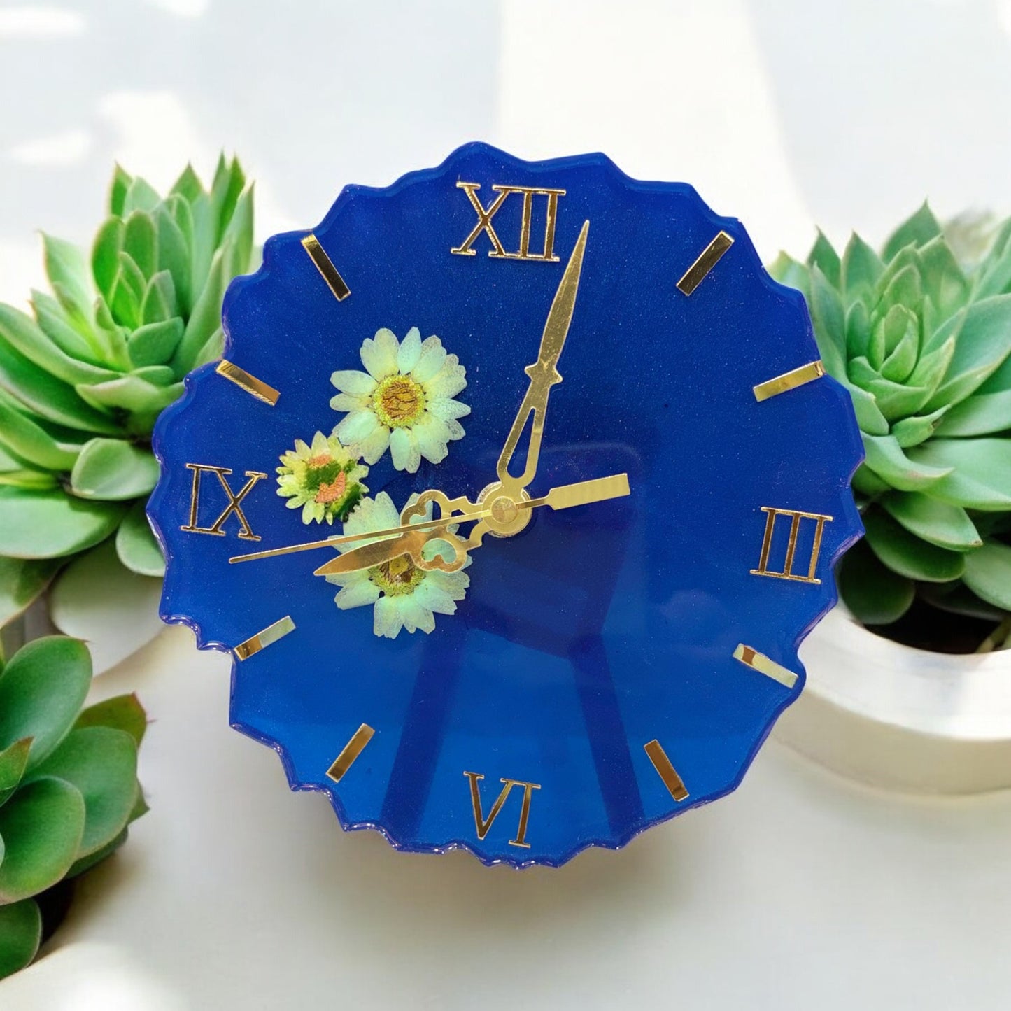 Resin Desk Clock - Blue Flower