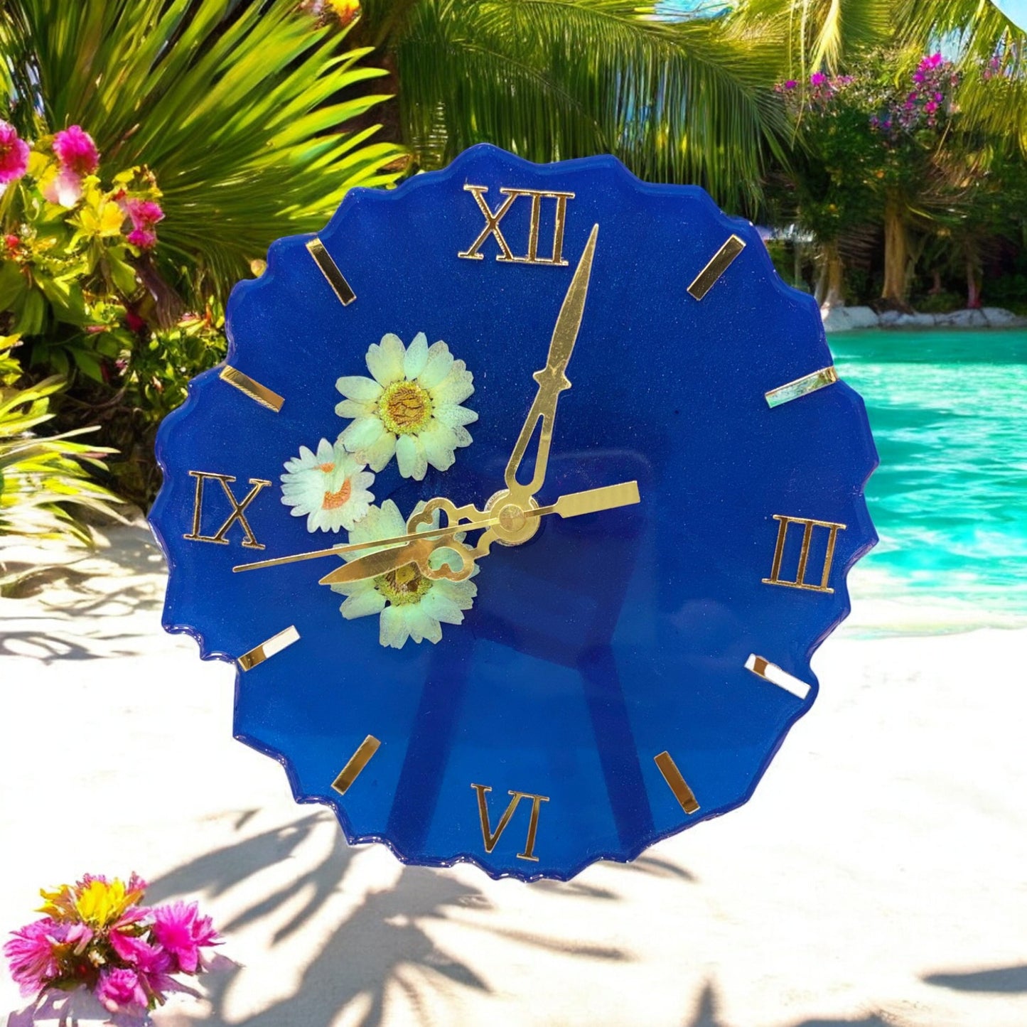 Resin Desk Clock - Blue Flower