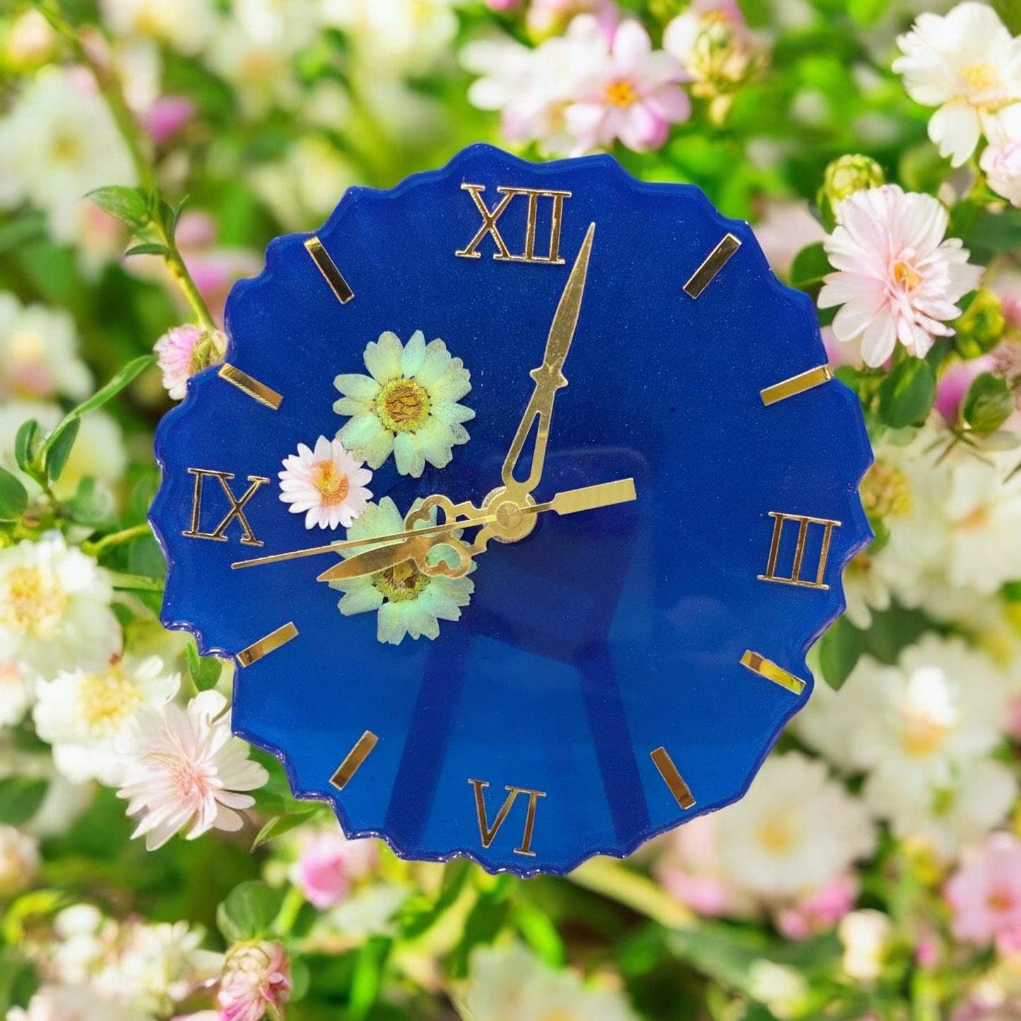 Resin Desk Clock - Blue Flower