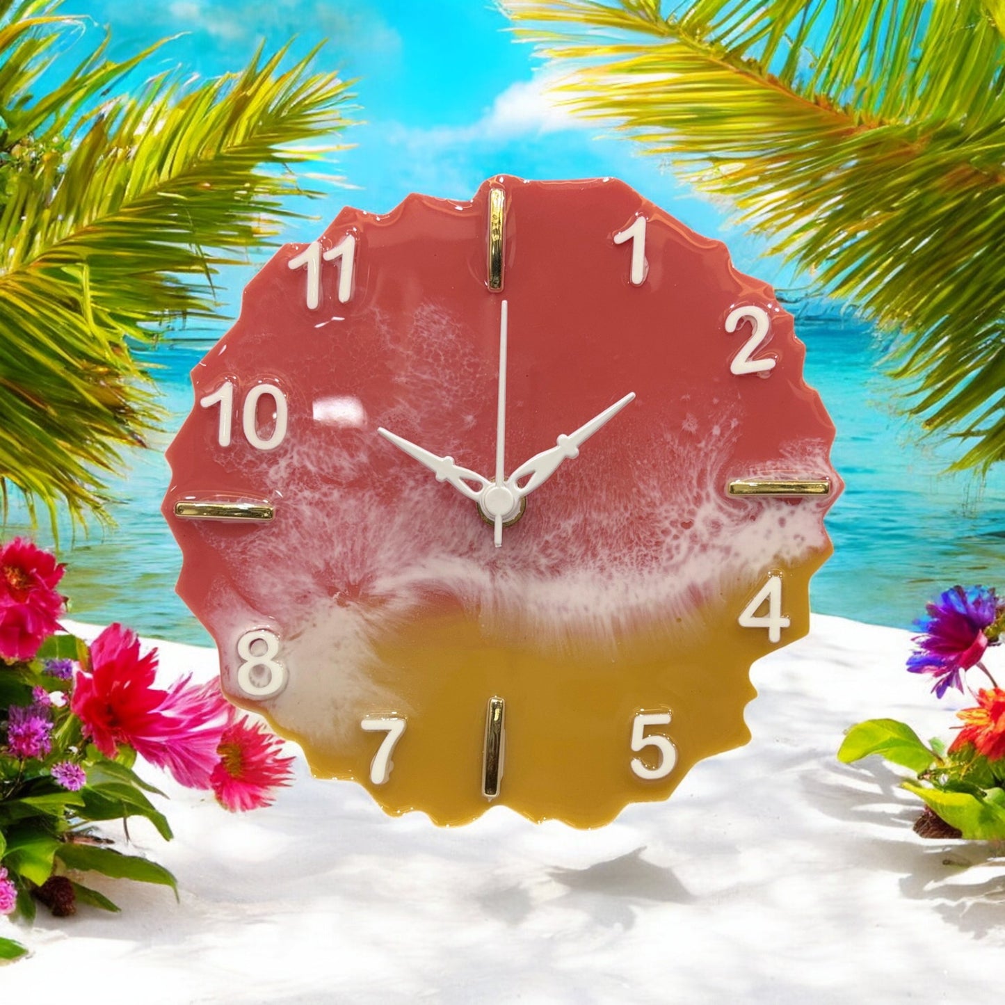 Resin Desk Clock - Red Beach