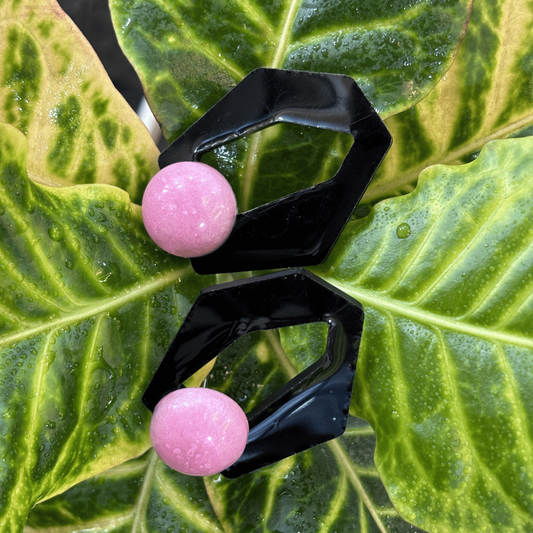 Resin Square Earrings - Pink & Black