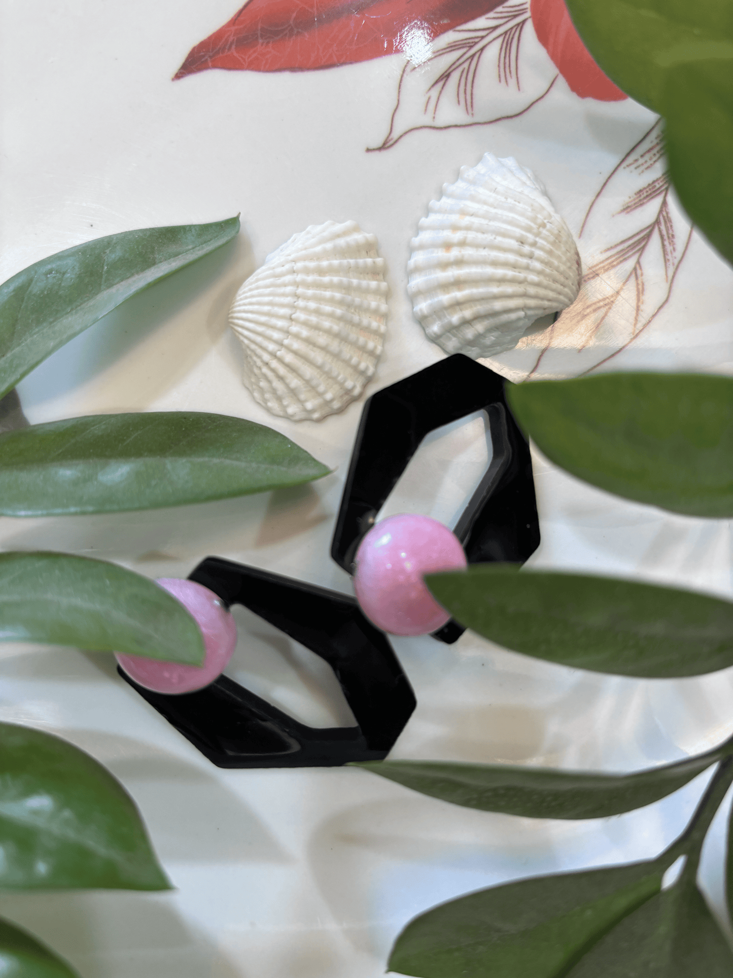 Resin Square Earrings - Pink & Black