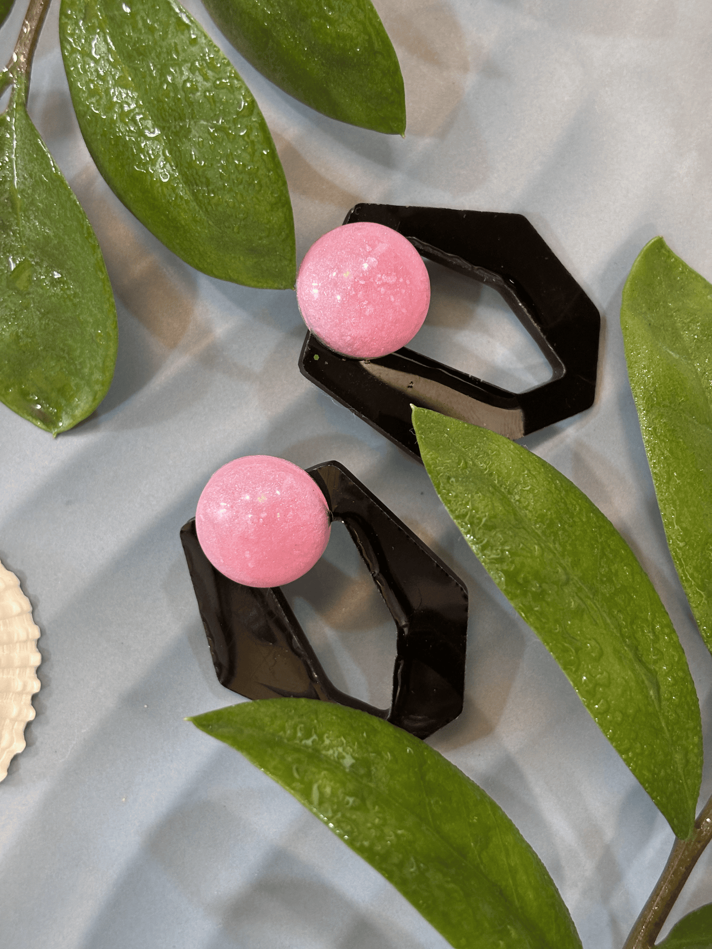Resin Square Earrings - Pink & Black