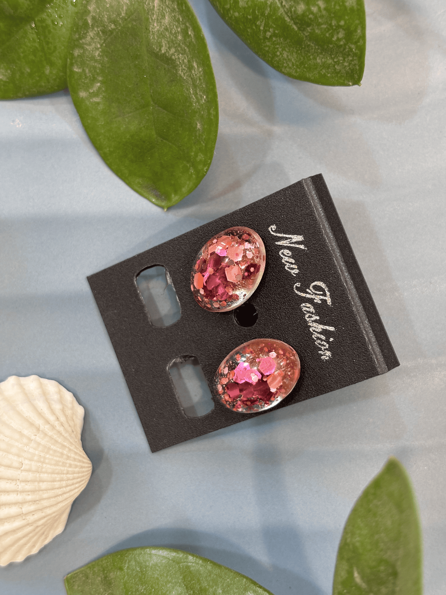 Resin Oval Earrings - Pink