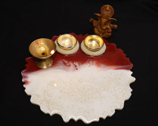 Resin Pooja Plate - Red and White