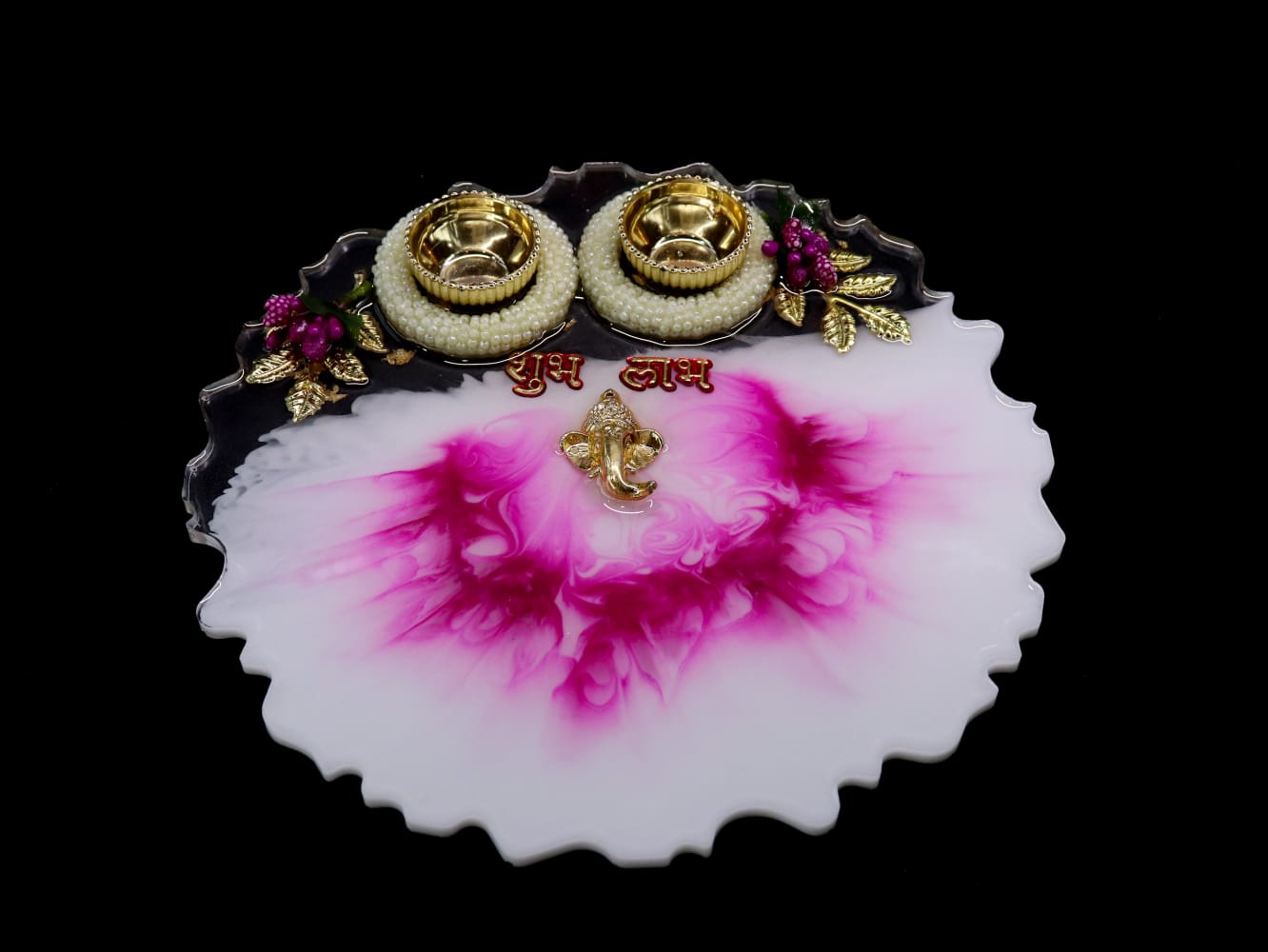 Resin Pooja Plate - White and Pink