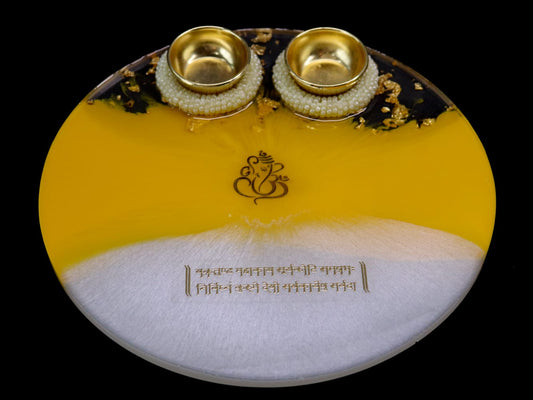 Resin Pooja Plate - Yellow & White