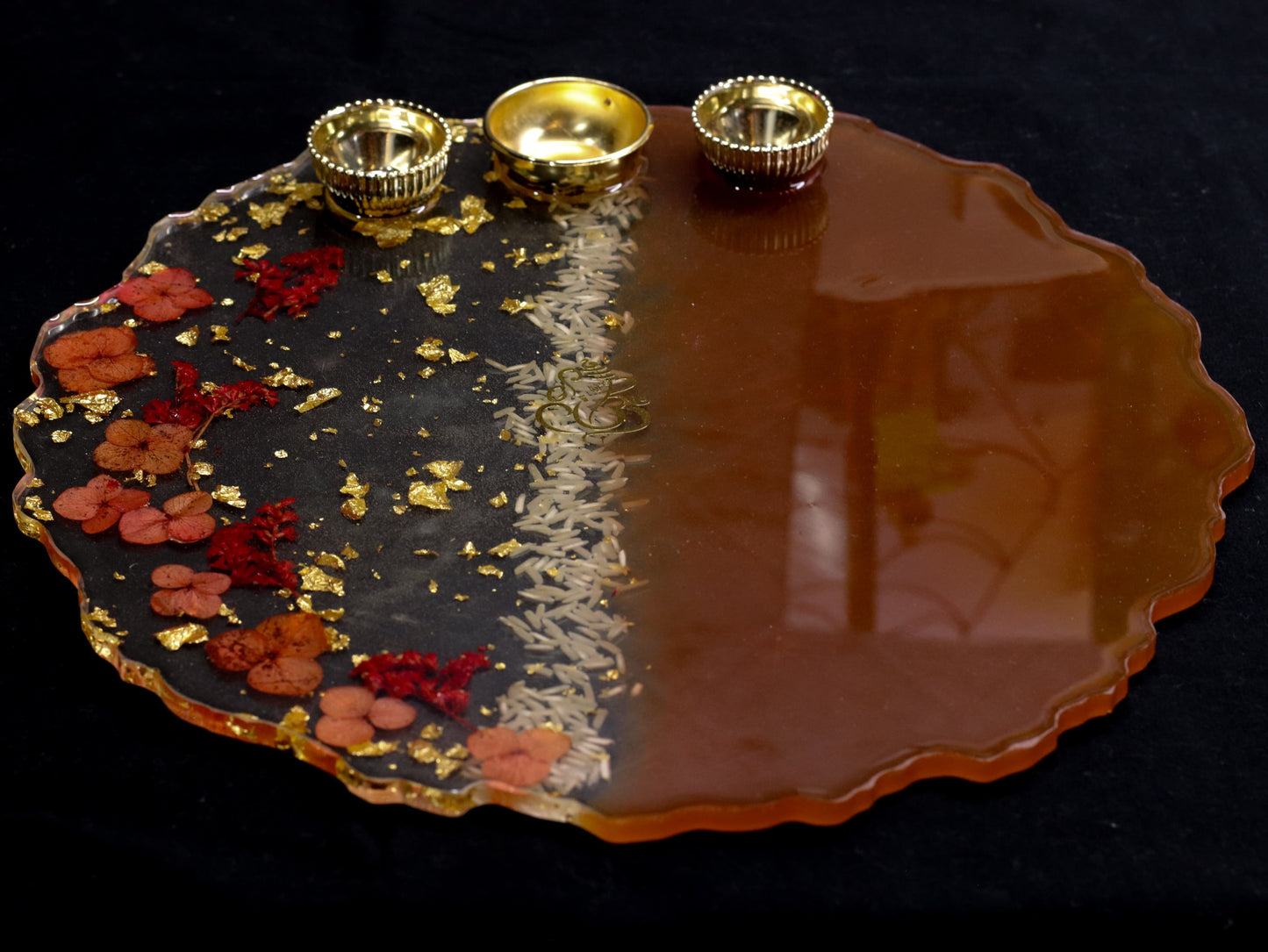 Resin Pooja Plate - Red with Flowers