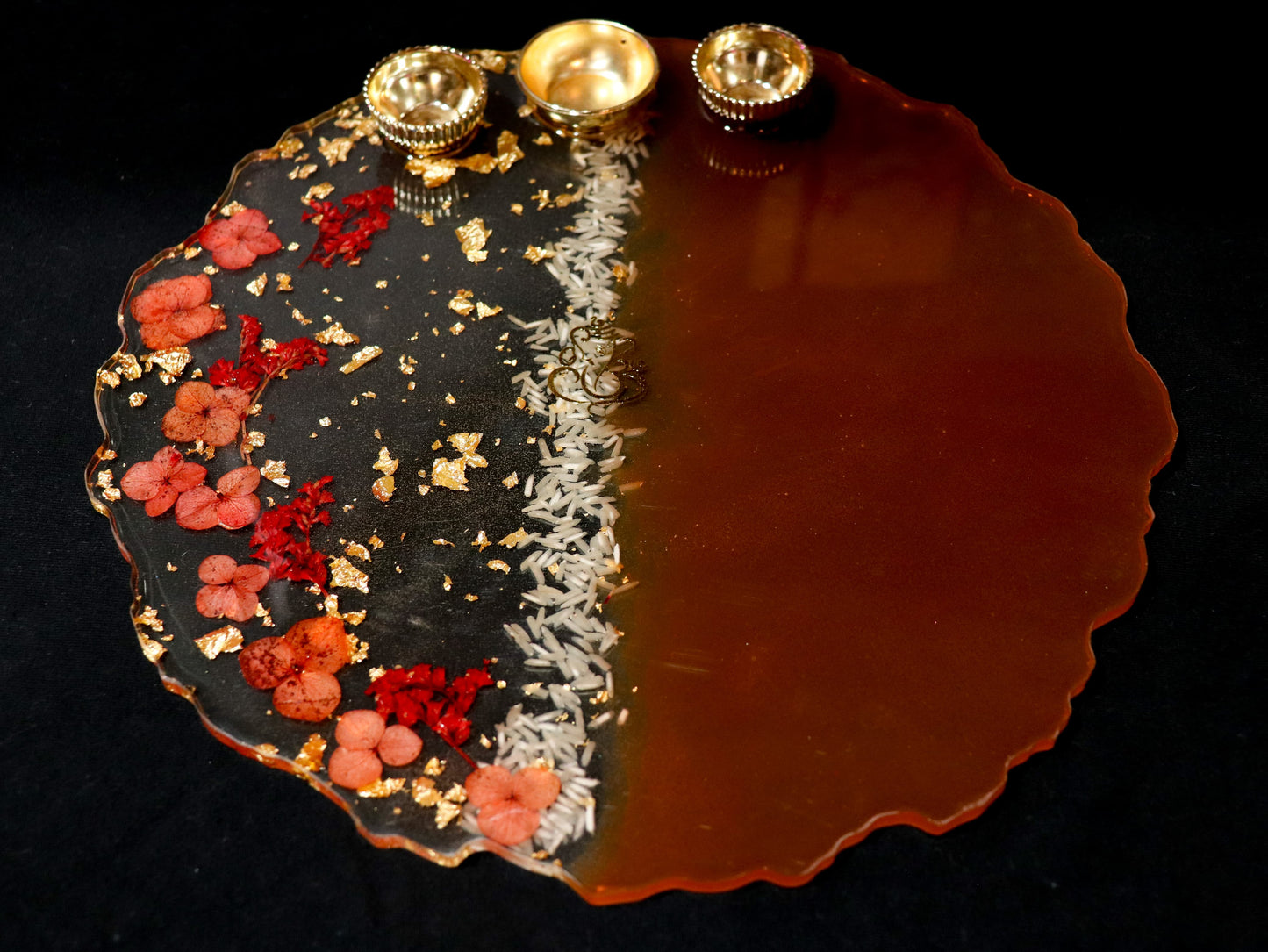 Resin Pooja Plate - Red with Flowers