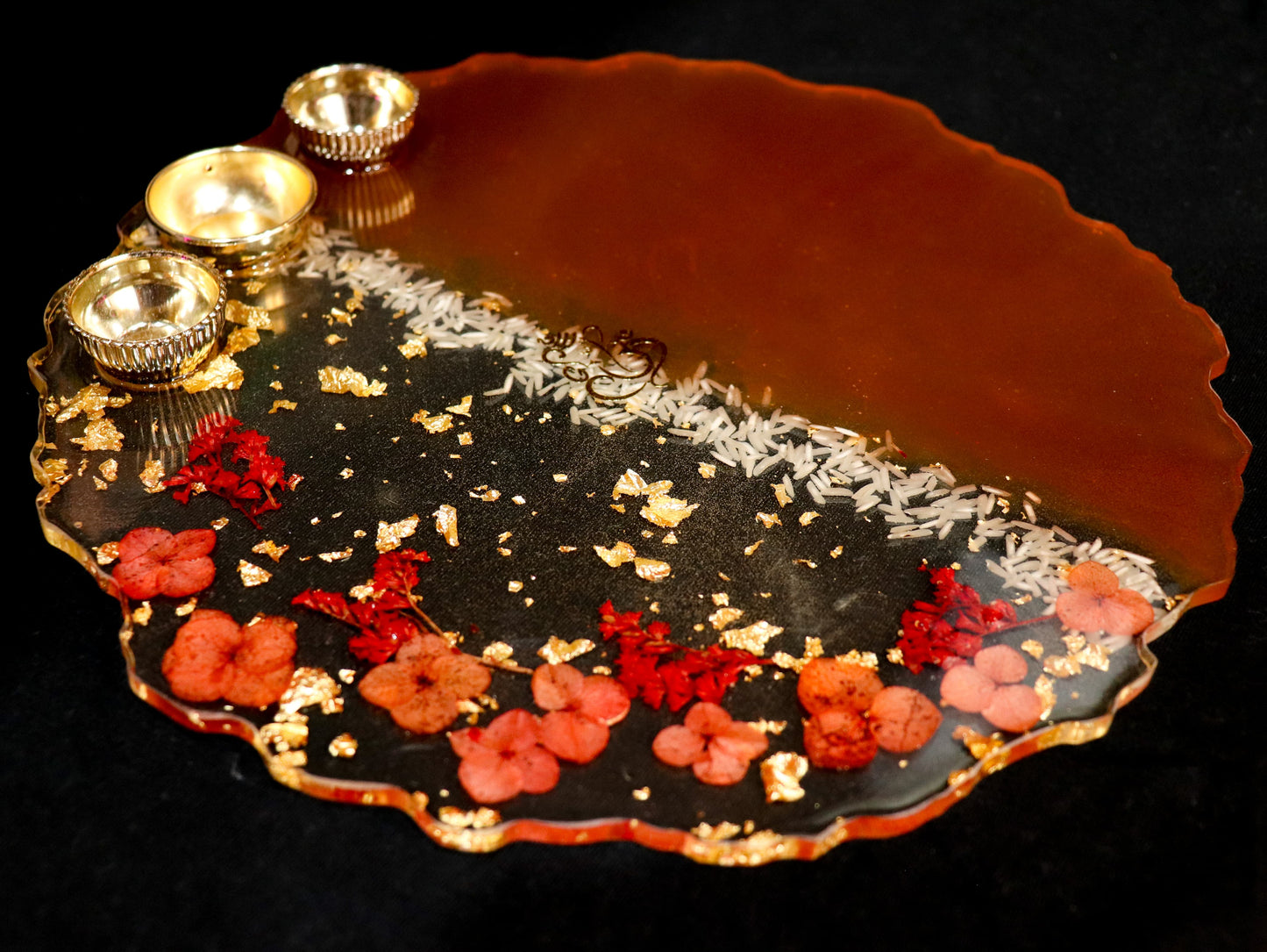 Resin Pooja Plate - Red with Flowers