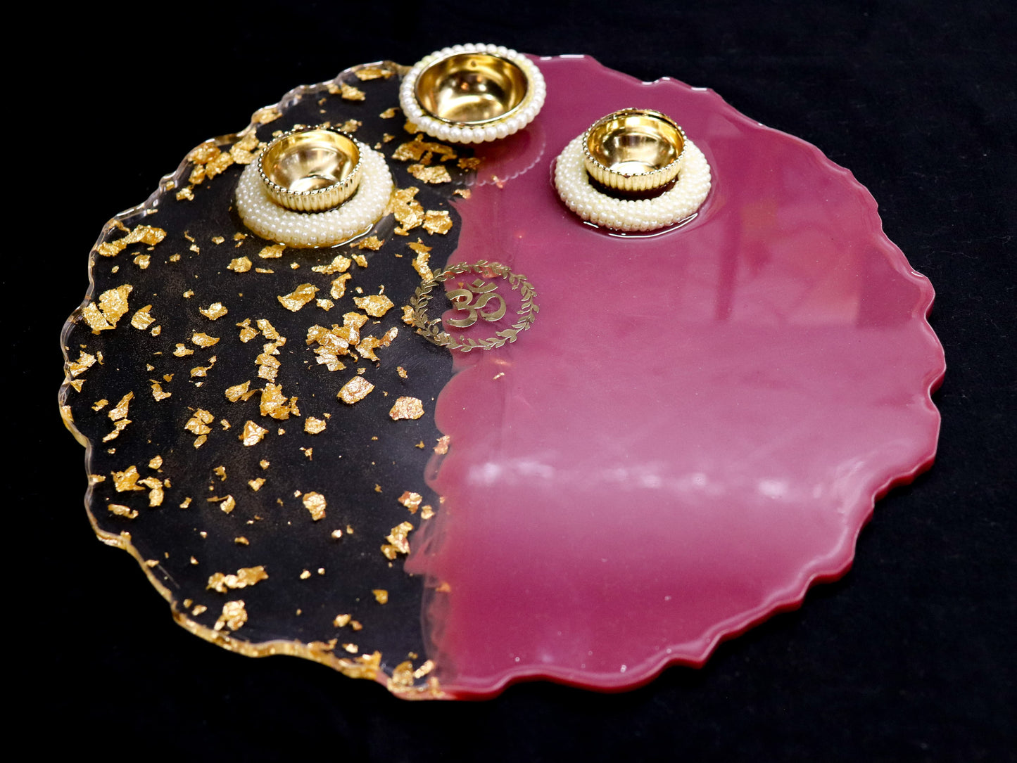 Resin Pooja Plate - Burgundy with Glitter