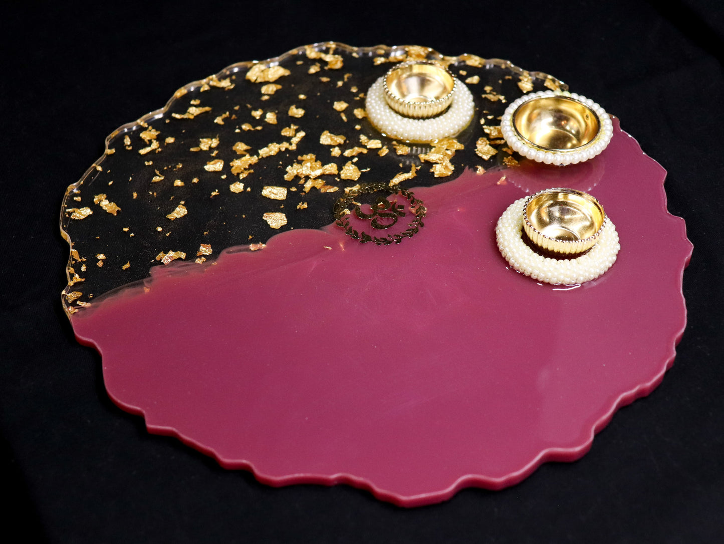 Resin Pooja Plate - Burgundy with Glitter